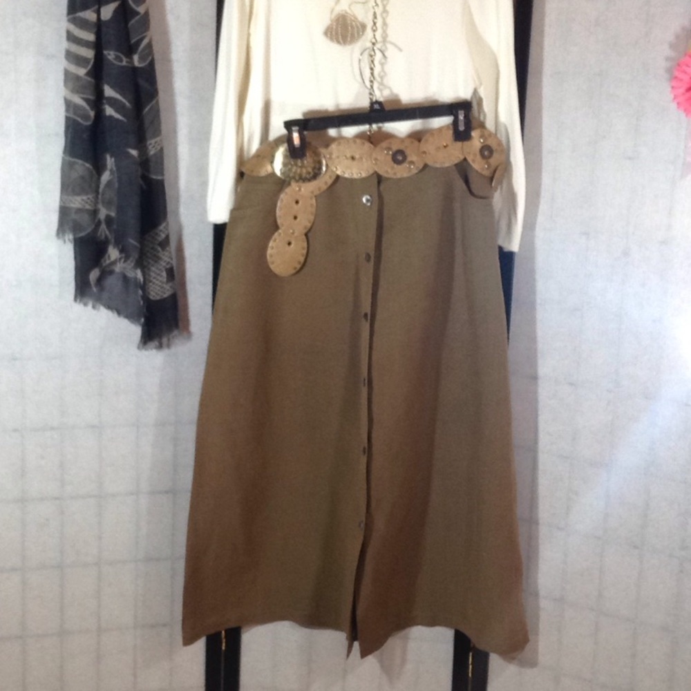 Bernard Zins  tan linen blend made in France maxi skirt